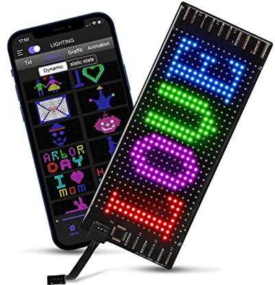 DIYOYOTM Flexo - Cartello luminoso con pannello LED 17 x 7 cm, etichetta programmabile personalizzata per decorazione casa, regalo originale, soggiorno, compleanno, Natale, controllo Bluetooth USB App