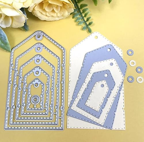 6pcs/Set Hang Tag Metal Die Cuts, 6pcs/Set Hang Tag Cutting Dies Cut Stencils DIY Scrapbooking Cards Decorative Embossing Paper Dies for Album Card Scrapbooking Making