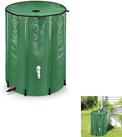 AufuN Regentonne 380L Faltbar, Regenwassertonne Wassertank, Regenwassertank mit Oberem Wasserhahn und Unterem Ablauf, einfache Aufbewahrung, rostfrei und witterungsbeständig