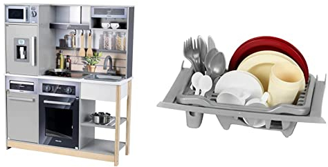 Theo Klein 7194 Miele Family Küche I Holzküche mit Küchengeräten I Herd inkl. Licht-und Soundfunktion & 9008 Besteckkorb I Ergänzung für Spielküchen I Besteck, ESS-Geschirr und Kaffee-Set