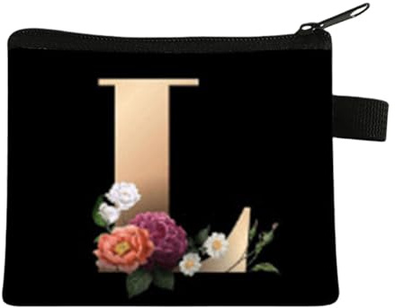 FAVORTALK Coin Bags Small Coin Purse with Zipper Mini Coin Wallet for Ladies and Girls Black Initial Purses for Cash Coin Key and Other Small Items - 13614