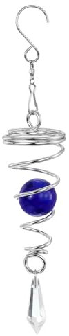 PATIKIL 8 Gazing Ball Spiral Tail, Decorative Wind Spinners 1 Crystal Glass Ball with Swivel Hook Hanging Decor for Indoor Outdoor Garden, Navy Blue