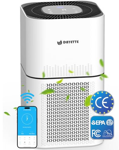 DAYETTE Smart Wifi Air Purifiers for Home Large Room Bedroom Up to 120 m², HEPA Filter with Real Time Air Quality Sensor for Allergies, Dust, Odors, Pet, Pollen