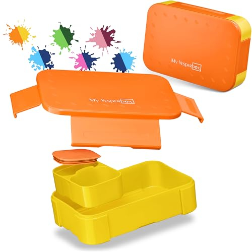 My Vesperbox –Mini Lite - Bento Box Kinder - Lunchbox - extrem robust – Brotdose – Brotbox ideal für Kindergarten und Schule (Orange - Gelb)