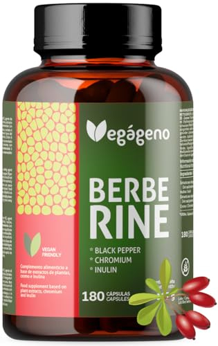 Vegageno Berberin 180 Kapseln. Berberin kapseln Hochdosiert. Mit Chrom, Inulin und schwarzem Pfeffer. Berberine Optimal für Stoffwechsel & Gesundheit.