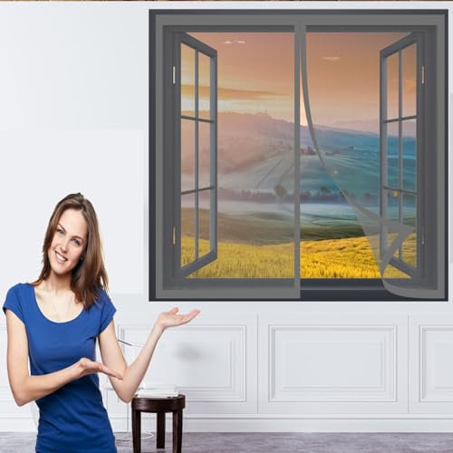 Mesh Mosquito Net for Windows 174 x 128 cm(69 x 50inch) Mosquito Net Insect Mesh Mosquito Bug Protection Without Drilling Easy to Install Window Screen Mesh for Windows Doors, Grey