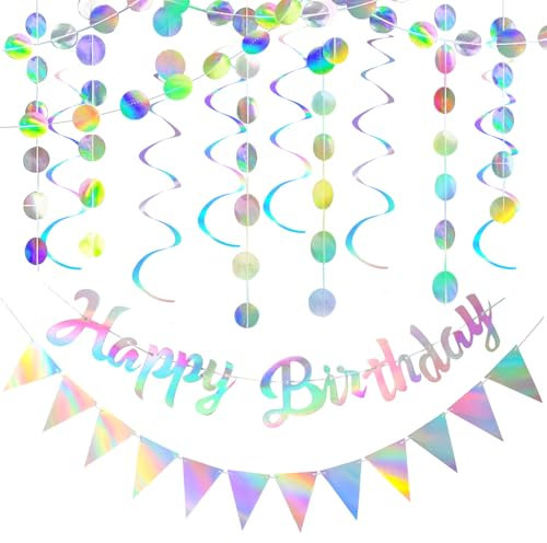 Happy Birthday Guirnalda Feliz Cumpleaños,Banderines Fiesta,Feliz Cumpleaños Decoracion,Guirnalda de Círculos de Arco Iris,Espirales Colgantes para Fiestas,Guirnalda Cumpleaños para Decoración Fiesta