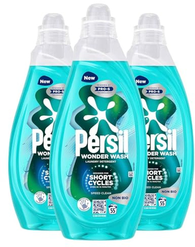 Persil Wonder Wash Liquid tvättmedel fläckborttagning designad för kortaste cykler även på 15 minuter snabbverkande formel med PRO-S Technology 55 tvättar 1,485 liter, 5-pack (paket med 3,