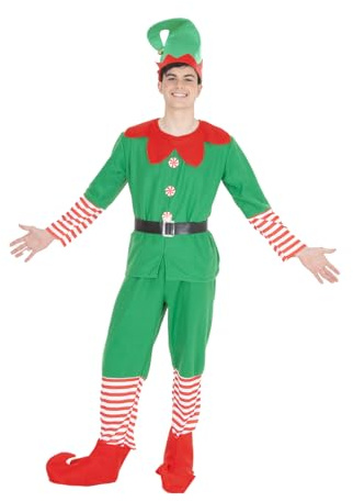Rubies Costume Uomo Elfo per uomo, Maglione con pantaloni, cintura, copristivali e cappello, Elfi, Elfi di Natale per Natale, Eventi, Feste, Cosplay Carnevale