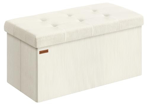 SONGMICS Banc de Rangement, Pouf Pliable, 38 x 76 x 38 cm, Bout de Lit, Repose-Pieds, Coffre de Rangement, Charge jusqu'à 300 kg, pour Salon, Chambre, Entrée, Blanc Crème LSF603W01