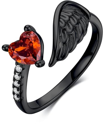 Teufelsflügel Ring für Damen, 925 Sterling Silber, Verstellbarer offener Gothic-Ring, Schwarzgold, herzförmiger Zirkonia, Gothic-Schmuck, Modeschmuck Geschenke für Ehefrau, Mutter und Tochter