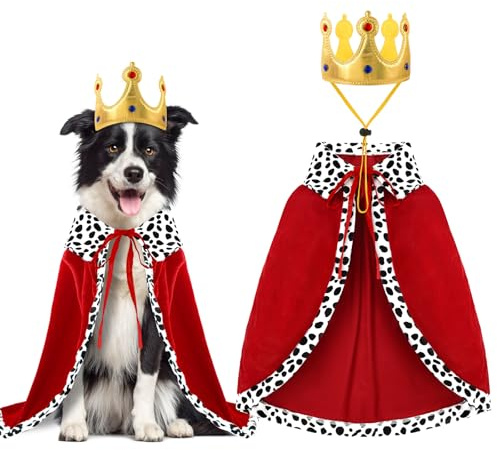 XIMISHOP 2PCS Halloween Dog King Cloak Costume，Cute Funny Halloween Dog King Cape with Crown Adjustable Pet King Cloak for Medium Dogs Large Cats Cosplay Party Supplies Accessories（M）