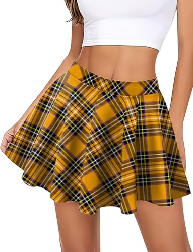 Maeau - Jupe Courte Plissée Carreaux Femme Sexy Taille Haute Jupe Patineuse Cheerleader Sportive S