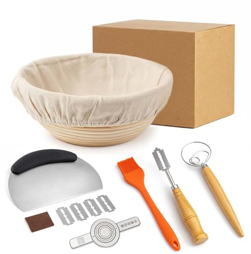 Bread Proofing Basket - All-Natural Sourdough Starter Kit with Banneton, Sourdough Proving Basket kit with Cloth Liner & Accessories – Perfect for Rustic, Homemade Artisan Bread