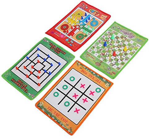 Keenso Jeu d'échecs pour Enfants, Jeu Portable 4 en 1 en Tissu Non tissé avec échelles de Serpents, Ludo et Morris pour Le Plaisir en Famille