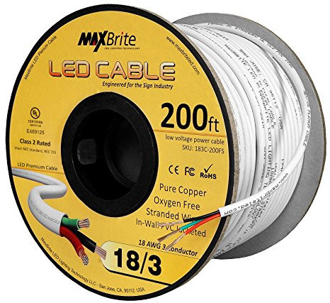 200 ft. 18AWG Low Voltage LED Cable 3 Conductor White Sleeve in-Wall Speaker Wire UL Class 2 Certified