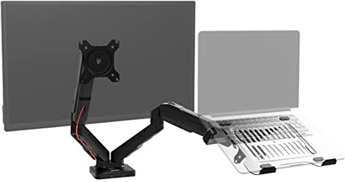 Duronic DMDCL1X1 Laptop- und Monitorhalterung, Ideal für Home Office, Monitor bis 27 Zoll, Display und Notebook bis 6,5 kg, Höhenverstellbar mit Gasdruckfeder, Pivot 360°, Bildschirm neigbar
