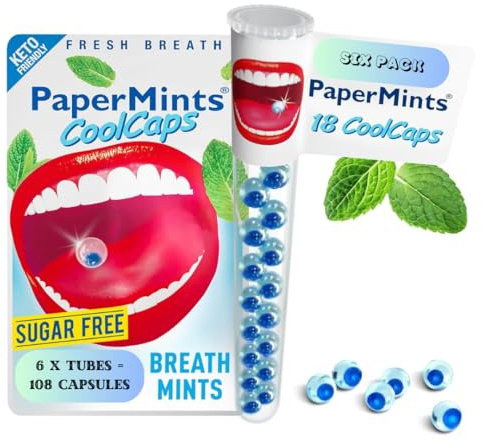 Adieu l'halitose avec les capsules Cool PaperMints® - Capsules Rafraîchir l'haleine (6 Tubes de 18 Capsules)