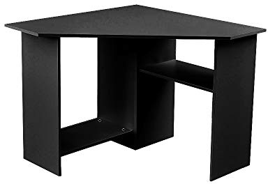 BLUE HORIZON Corner Computer Desk Small Wooden Workstation Desk Office Desk PC Laptop Table Gaming Study Writing Table with Shelf Storage Black