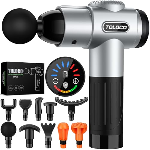 TOLOCO Massage Gun, Muscle Massage Gun Deep Tissue for Athletes with 10 Massage Heads, Electric Percussion Massager for Any Pain Relief, Valentines Day Gifts for Him Her, Silver