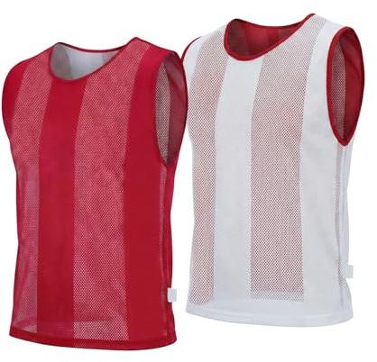 Vändbara träningshaklappar paket med 10 fotboll hockey nätboll utomhussport aktivitet dubbelsidig junior ungdom vuxen storlekar unisex t-shirts nättröja (röd/vit ungdom (små, medium och stor män))