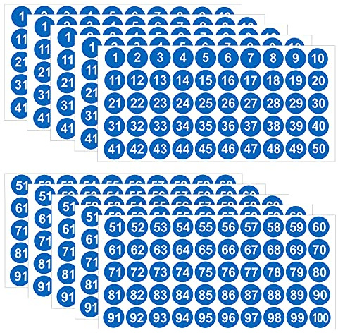 LUTER 10 fogli di adesivi numerici 5 confezioni 1-100 adesivi numeri in vinile etichette impermeabili ordina scatole di immagazzinaggio armadietti forniture ufficio scuola (blu, 2,54 cm)