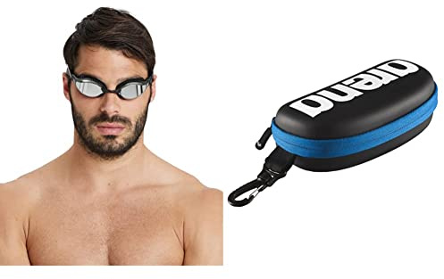 ARENA Unisex Airspeed Mirror Schwimmbrille Unisex one Size Schwarz 003151 & Unisex Schwimmbrillenetui, Schwarz/Weiß/Royal, Einheitsgröße