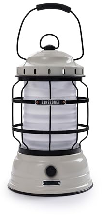 Barebones Forest Lantern – Vintage White, Vintage Rechargeable LED Lantern with Adjustable Brightness – Battery Operated Camping Light for Outdoor Adventures, Backyard Gatherings, and Emergency Use
