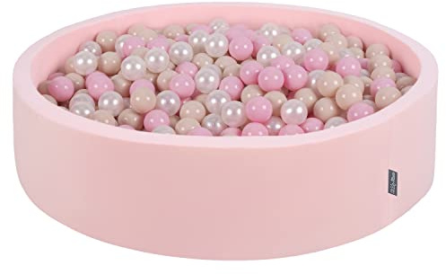 KiddyMoon Piscina di Palline 120X30cm/200 Palline Colorate Grande Tondo per Bambini, Fabbricato in EU, Rosa:Beige Pastello/Rosa Chiaro/Perla