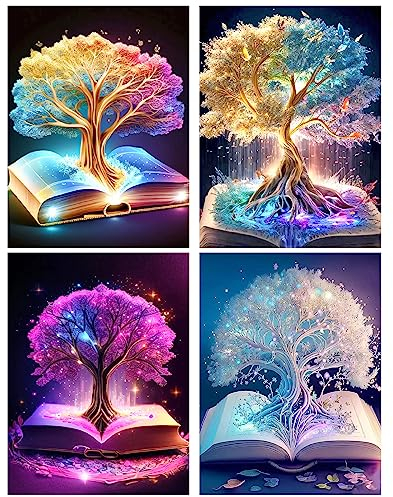 RICUVED 4 Stück Baum Diamond Painting Set,5D Diamant Painting Bilder Erwachsene Landschaft Diamond Painting Kinder,Full Drill Diamond Art Diamant Malerei Bilder Diamond Painting für Home Dekor 30x40cm