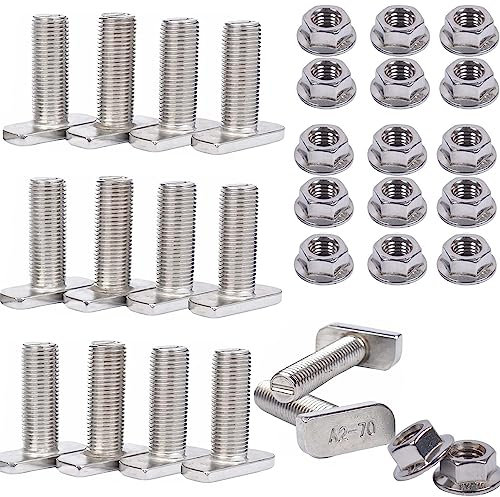 15PCS Tornillos de Cabeza de Martillo M8X20 Acero Inoxidable A2 con Tuercas de Brida, Perno En t M8 x 20, para Invernaderos Montaje Fotovoltaico y Solar
