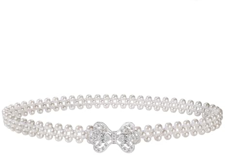 Faletony Damen Kettengürtel Perlen Gürtel Brautgürtel Taillengürtel Perlengürtel Hochzeit Brautjungfer Gürtel für Brautjungfernkleider Ballkleid Abendkleider (Silberne Schleife)