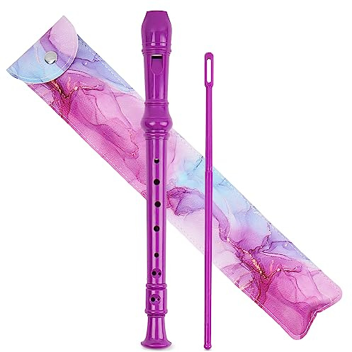 Czzmy Recorder Instrument for Beginner Adults,8-Hole Soprano Descant Recorder Music Flute with with Cleaning Rod & Leather Case For Home Entertainment(2-Purple Blue Splash-ink)