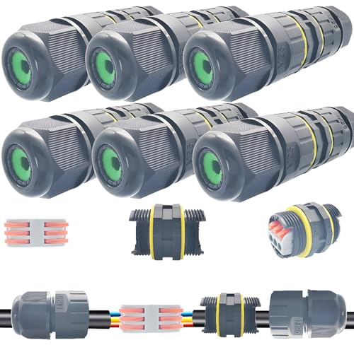 Connecteur de câble IP68, Dujelixa 6 pièces M25 Boîte jonction étanche, Connecteur câble d'extension 2/3 voies, Boîte électrique extérieure, Cordon d'alimentation Manchon externe Coupleur Fil 6-11 mm