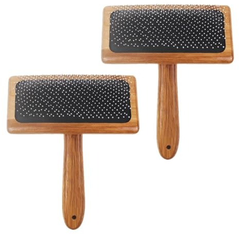 XUJIAN 2 Cardeurs de Laine, Peigne à Carder la Laine, Cardeurs à Main pour Laine, Peigne à Coussin d'air en Bambou pour Tapis en Fourrure