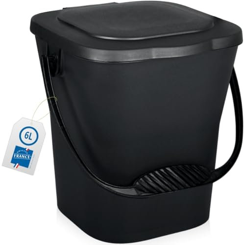Biomülleimer 6L Komposteimer mit Deckel und Henkel Küche Biomüll Kompost Behälter (Anthrazit)
