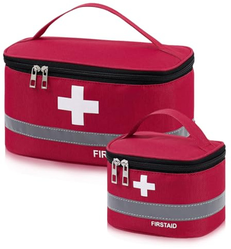 dogmoon First Aid Bag Empty, 2PCS Small/Large First Aid Emergency Organizer Bags, Portable Empty Medicine Bags, Medicine Travel Storage Bag Portable First Aid Box for Outdoor Camping Travel Work(Red)