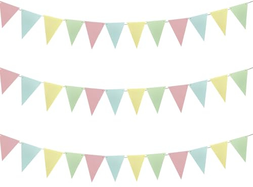 LUMOOM Lot de 3 guirlandes de fanions en papier pour l'extérieur avec corde en coton de 5 m, drapeau triangulaire à suspendre, pour décoration de festival, fête d'anniversaire, mariage, rentrée des