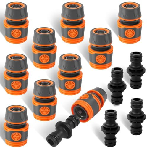 15 Pièces Raccord de Tuyau d'Arrosage, Connecteur de Tuyau 1/2, Embout Tuyau Arrosage, Raccordement de Tuyau d'Arrosage Rapide, Accessoires de Raccord de Tuyau pour Rallonger un Tuyau