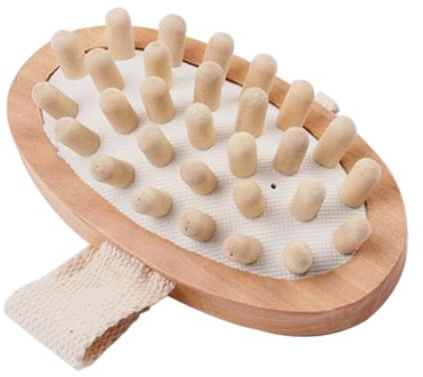 UKCOCO Eliminar de Madera Cabezal de Corporal Cepillo Baño Masaje Redondo para Estimular la Circulación y Células Muertas en Ducha