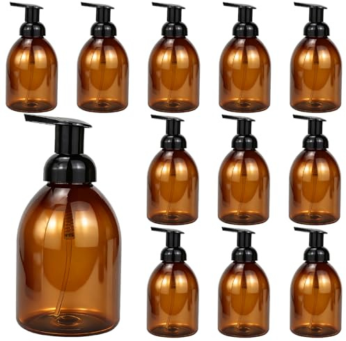 16 dispenser di sapone in schiuma ambrata da 500 ml, vuoto, in plastica, ricaricabile, con pompa, per lavaggio mani, detergente viso, shampoo, bagno e cucina