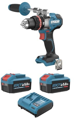 Erbauer Perceuse Visseuse Percussion Sans Fil 18V | Avec 2 Batteries 5Ah et 1 Chargeur, ERI1107COM