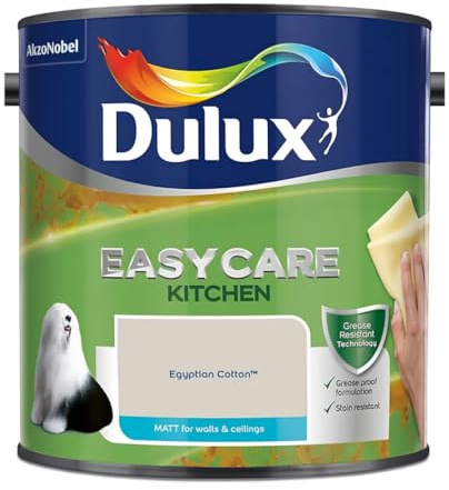 Egyptian Cotton Dulux Easycare Kitchen Matt Emulsion Paint 2.5L – Grease & Stain Resistant, Washable Matt Finish, Durable Interior Paint for Kitchen Walls & Ceilings