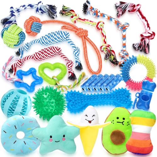 Bryze 25 Pack Dog Chew Toys for Puppy, Interactive Dog Toys with Ropes, Treat Ball & Squeaky Toys, Durable Puppy Teething Toys Set for Small Dogs, Tug of War, Training, Boredom Relief & Indoor Play