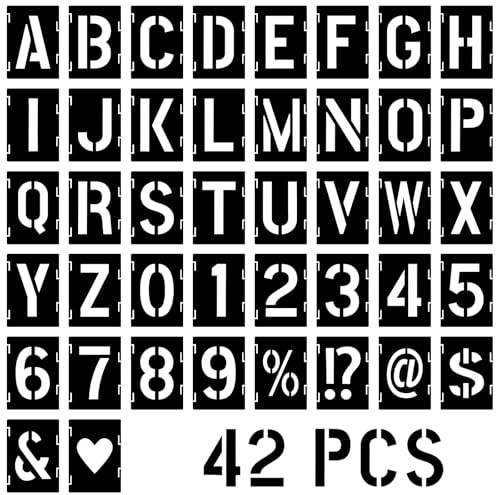 Juego de 42 Plantillas Reutilizables,Plantillas de Letras y Números Entrelazadas, Plantillas de Plástico para Letreros de Madera y Manualidades (10cm)