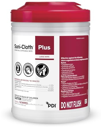 PDI Sani-Cloth Plus Germicidal Cloth, Pack of 160, 6 x 6-3/4 Large Wipes