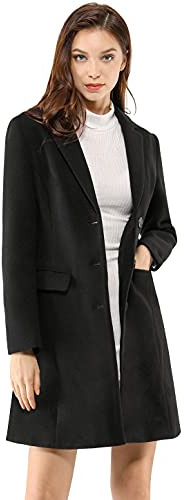 Allegra K Damen Wollmantel Revers Knopfleiste Wintercoat Mantel Schwarze M