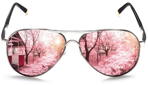 ROCKNIGHT Polarisierte Piloten-Sonnenbrille für Herren und Damen, Metall, flache Oberseite, leicht, UV400, Outdoor, 58 mm, Ruthenium-Rahmen/rosa Linse,