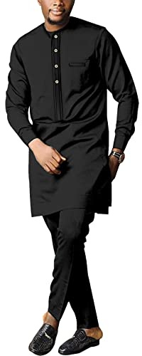 SEA&ALP Vêtements de soirée africains pour homme - Chemise et pantalon Dashiki - Tenue traditionnelle à manches longues, noir, Medium