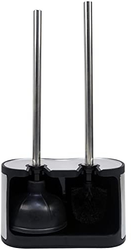 Casaphoria Stainless Steel Toilet Bowl Brush with Holder and Plunger Set, Freestanding Canister for Bathroom, 2 in 1 Hideaway Holder Heavy Duty Unclogger Plunger